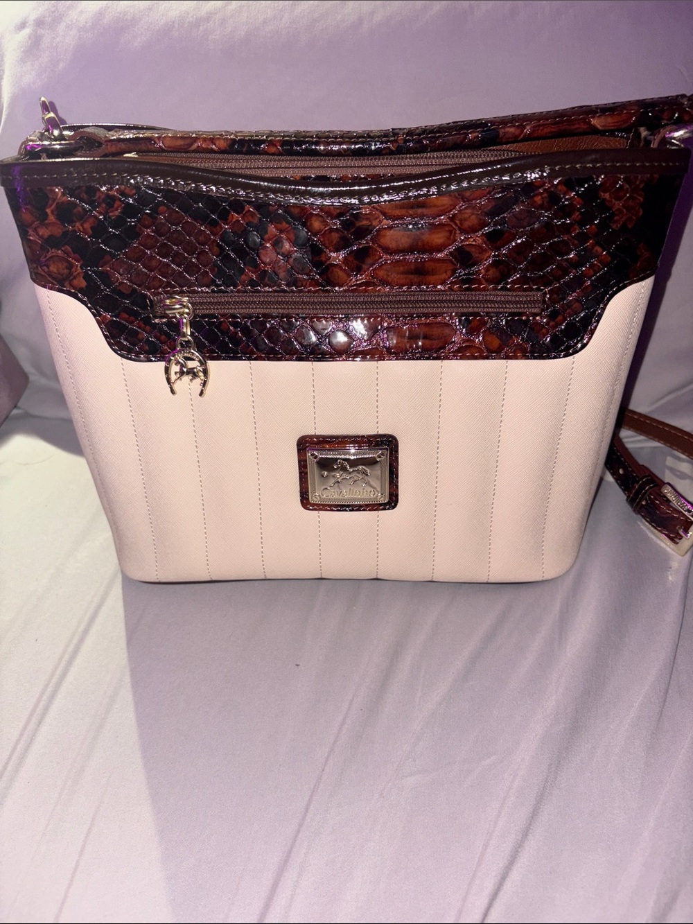 Women's Blush and Brown Faux Leather Crossbody Bag